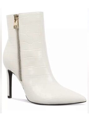 INC White Croc-Embossed Pointed Toe Stiletto Ankle Boot